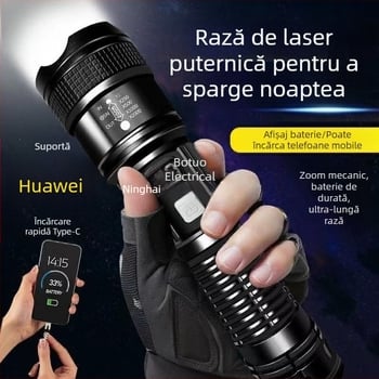 Reflector de patrulare în aer liber transfrontalier, lanternă cu lumină puternică cu rază lungă de acțiune, încărcare portabilă, lanternă telescopică mică, proiector en-gros P50