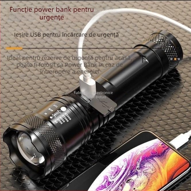 Reflector de patrulare în aer liber transfrontalier, lanternă cu lumină puternică cu rază lungă de acțiune, încărcare portabilă, lanternă telescopică mică, proiector en-gros P50