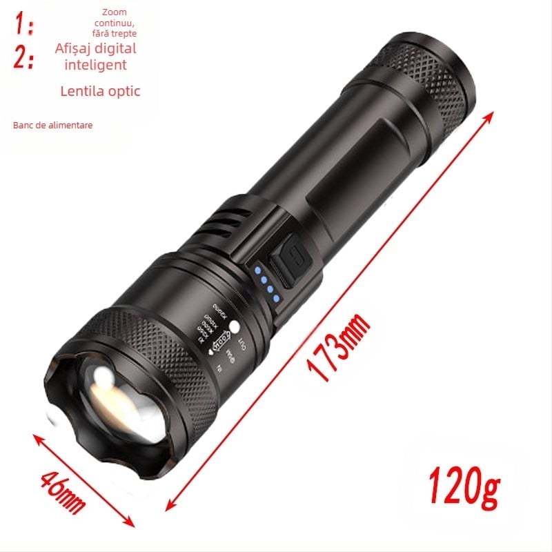 Lanternă multifuncțională reîncărcabilă portabilă inteligentă digitală cu volum exploziv, zoom la distanță, USB, super luminoasă
