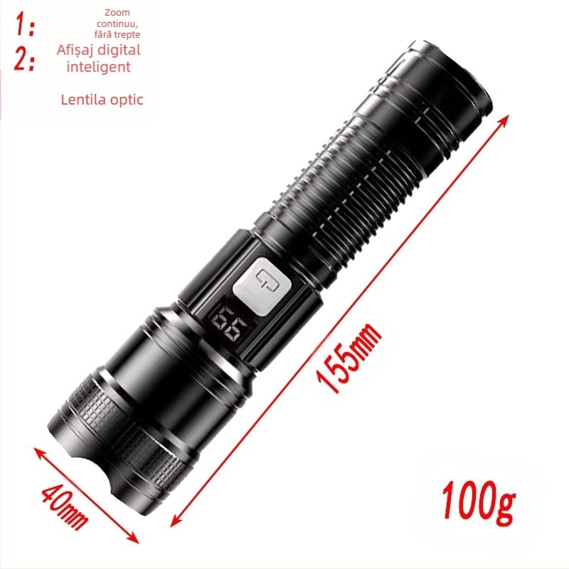 Lanternă multifuncțională reîncărcabilă portabilă inteligentă digitală cu volum exploziv, zoom la distanță, USB, super luminoasă