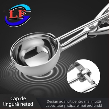 Lingură de înghețată din oțel inoxidabil, lingură de înghețată, lingură de fructe cu bile, îngroșată, ușor de curățat, lingură de înghețată, lingură de săpat cu bile