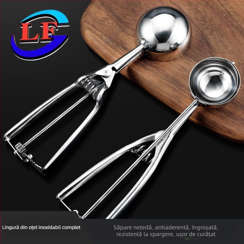 Lingură de înghețată din oțel inoxidabil, lingură de înghețată, lingură de fructe cu bile, îngroșată, ușor de curățat, lingură de înghețată, lingură de săpat cu bile