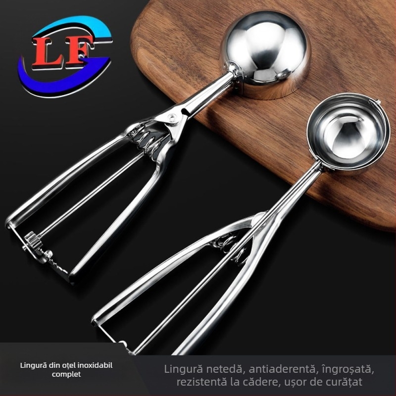 Lingură de înghețată din oțel inoxidabil, lingură de înghețată, lingură de fructe cu bile, îngroșată, ușor de curățat, lingură de înghețată, lingură de săpat cu bile