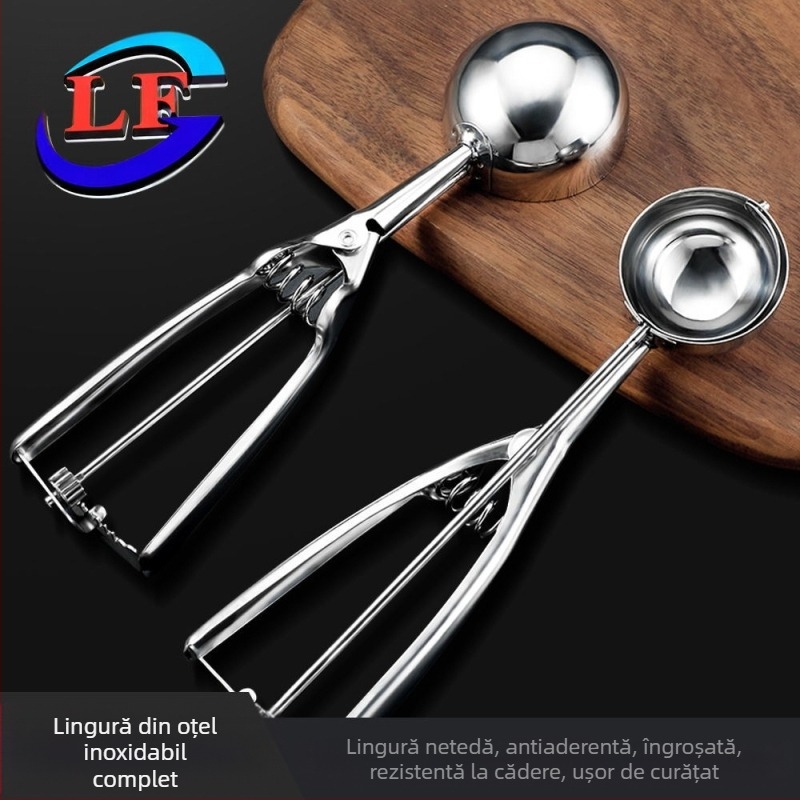 Lingură de înghețată din oțel inoxidabil, lingură de înghețată, lingură de fructe cu bile, îngroșată, ușor de curățat, lingură de înghețată, lingură de săpat cu bile