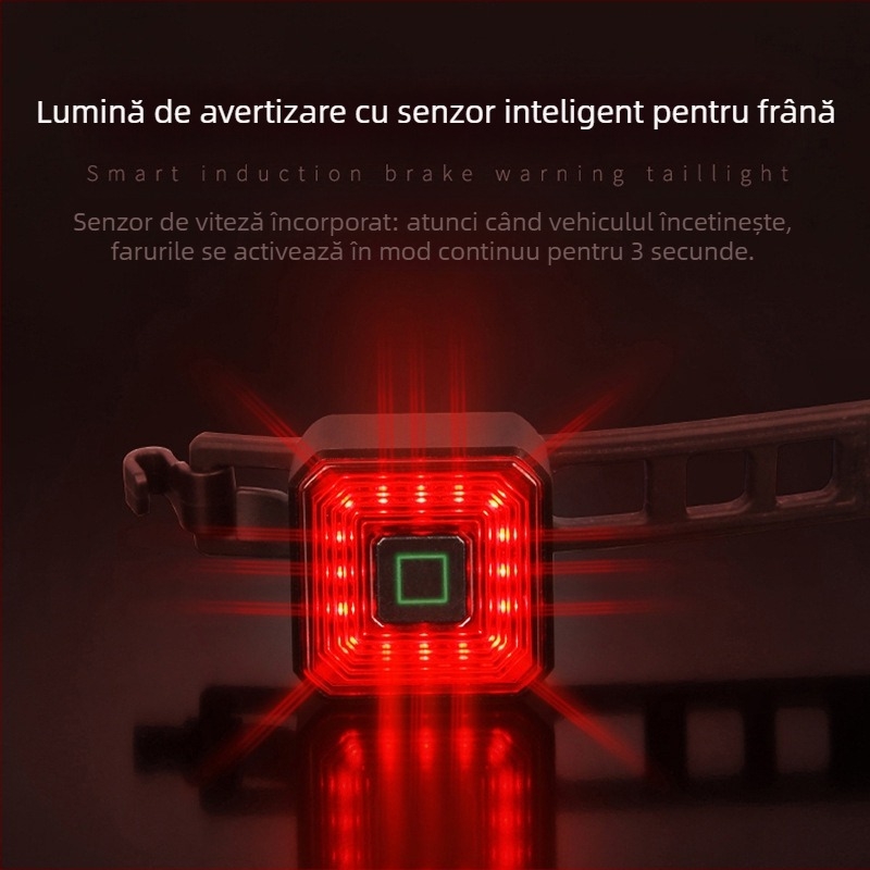 Enlee, lumină spate pentru bicicletă, frână, lumină spate inteligentă cu încărcare, LED, lumină de avertizare impermeabilă pentru mers pe timp de noapte, echipament de echitație