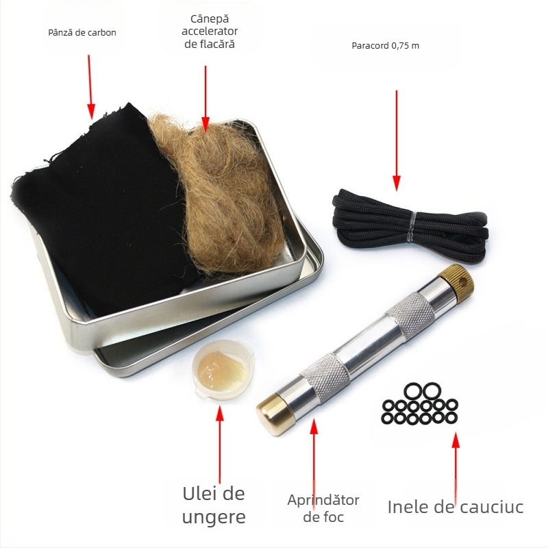 Set de instrumente de supraviețuire pentru camping, armă de foc cu piston în aer liber, compresie de aer, focar, instrument convenabil pentru foc în aer liber