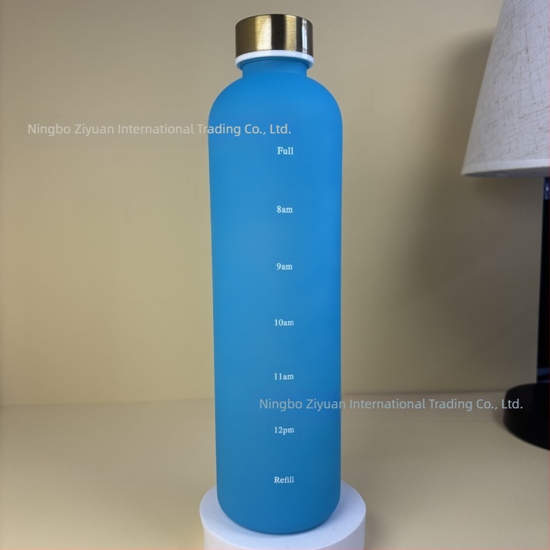Sticlă de apă pentru sporturi în aer liber de 1000 ml, capacitate mare, cu gradient mată, cană de apă sport, cu capac din oțel inoxidabil, cană de plastic