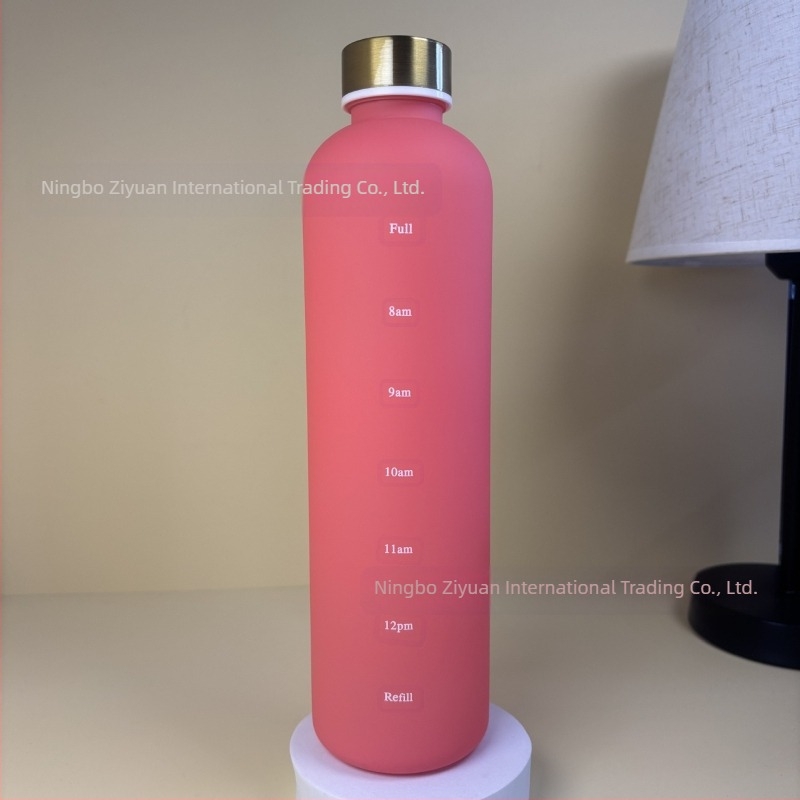 Sticlă de apă pentru sporturi în aer liber de 1000 ml, capacitate mare, cu gradient mată, cană de apă sport, cu capac din oțel inoxidabil, cană de plastic