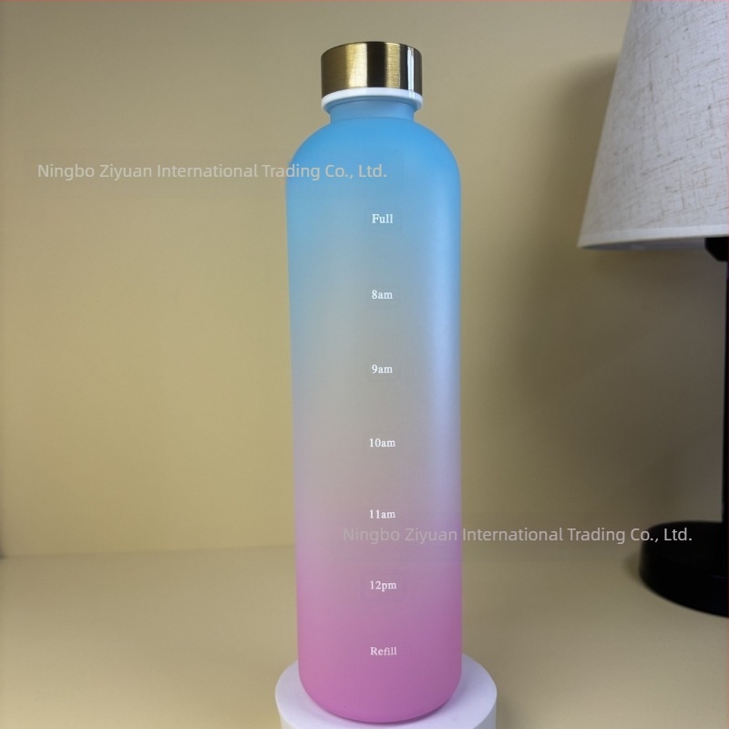Sticlă de apă pentru sporturi în aer liber de 1000 ml, capacitate mare, cu gradient mată, cană de apă sport, cu capac din oțel inoxidabil, cană de plastic