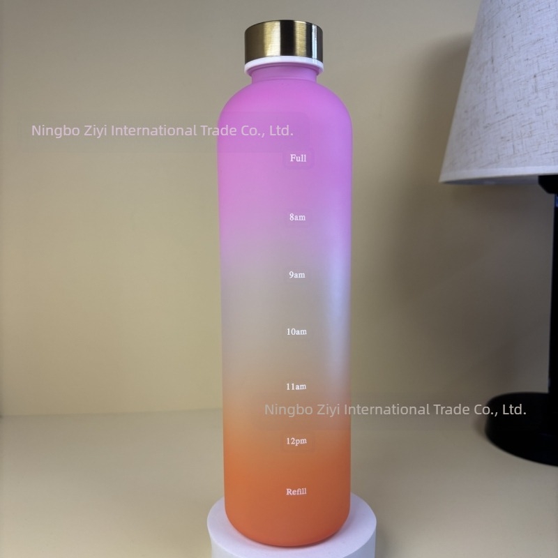 Sticlă de apă pentru sporturi în aer liber de 1000 ml, capacitate mare, cu gradient mată, cană de apă sport, cu capac din oțel inoxidabil, cană de plastic