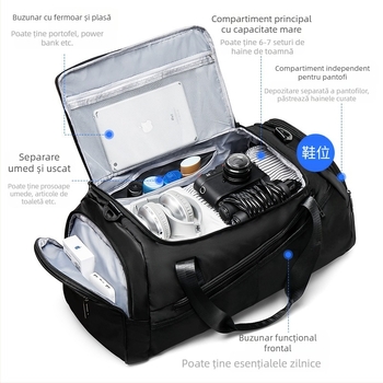 Geantă de sală de mare capacitate pentru bărbați, geantă de călătorie, geantă de înot, rucsac de antrenament sportiv, separare uscată și umedă, geantă de călătorie pentru bagaje