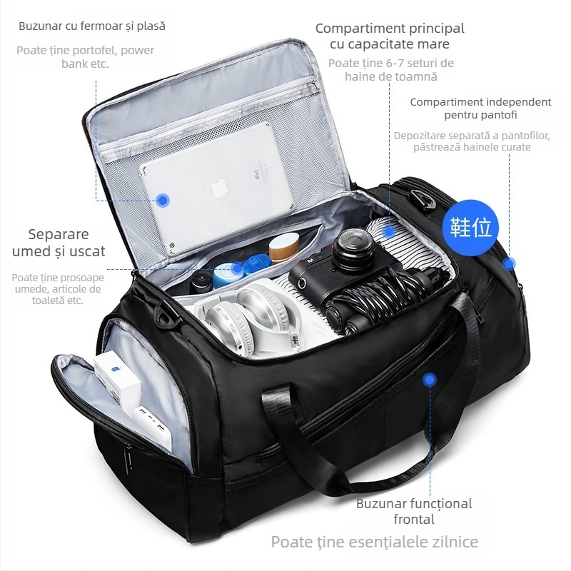 Geantă de sală de mare capacitate pentru bărbați, geantă de călătorie, geantă de înot, rucsac de antrenament sportiv, separare uscată și umedă, geantă de călătorie pentru bagaje