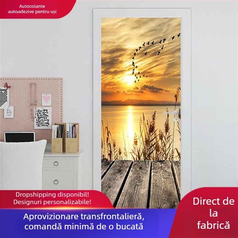 Shangyi 3D intrare ușă dulap decorative de perete autoadezive baie ușă renovare ușă autocolante acasă impermeabile și durabile