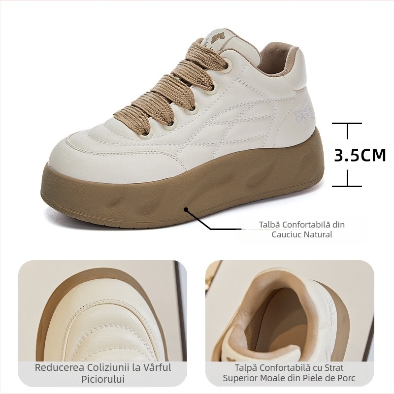 Pantofi sport din piele naturală albă pentru femei 2025 primăvara nouă pentru femei cu talpă groasă, pantofi sport cu toc înalt, casual, la modă, versatil, pantofi de pâine, tendință