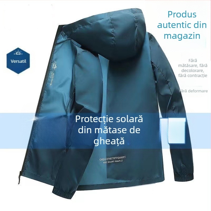 Jachetă de protecție solară pentru bărbați, jachetă de vară respirabilă, cu glugă, pentru pescuit, în aer liber