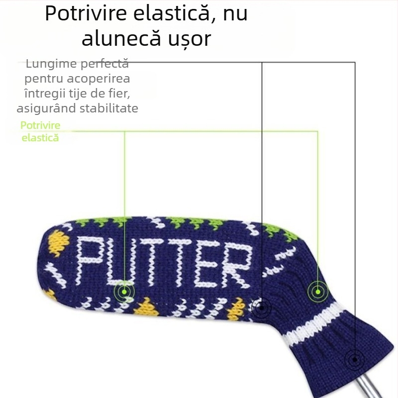 Husă pentru tijă de împingere de golf, husă de protecție pentru tija de împingere, husă tricotată colorată simplă pentru pălărie