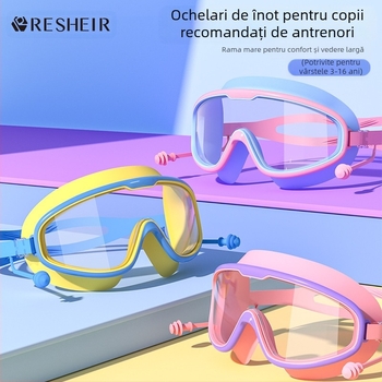 Ochelari de înot pentru copii, ochelari de înot cu ramă mare, impermeabili HD, anti-aburire, protecție profesională a ochilor pentru scufundări, cască de înot din silicon la modă, echipament
