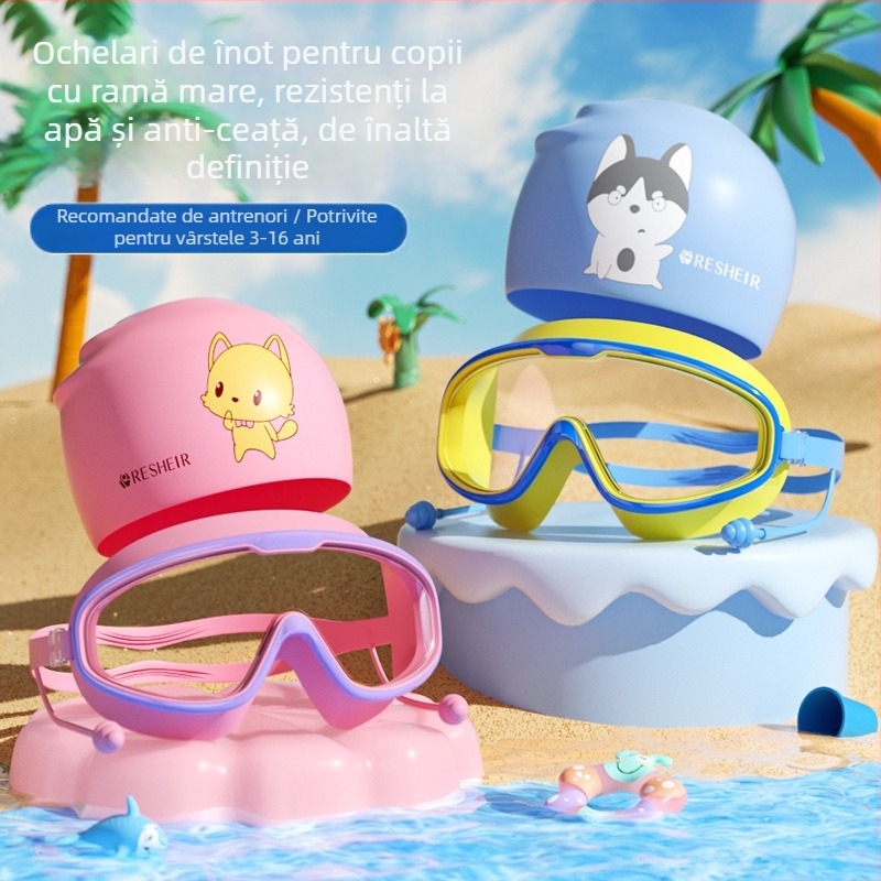 Ochelari de înot pentru copii, ochelari de înot cu ramă mare, impermeabili HD, anti-aburire, protecție profesională a ochilor pentru scufundări, cască de înot din silicon la modă, echipament