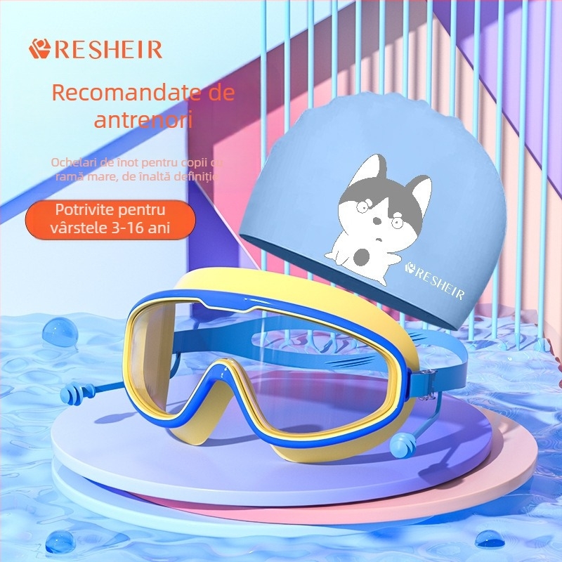 Ochelari de înot pentru copii, ochelari de înot cu ramă mare, impermeabili HD, anti-aburire, protecție profesională a ochilor pentru scufundări, cască de înot din silicon la modă, echipament
