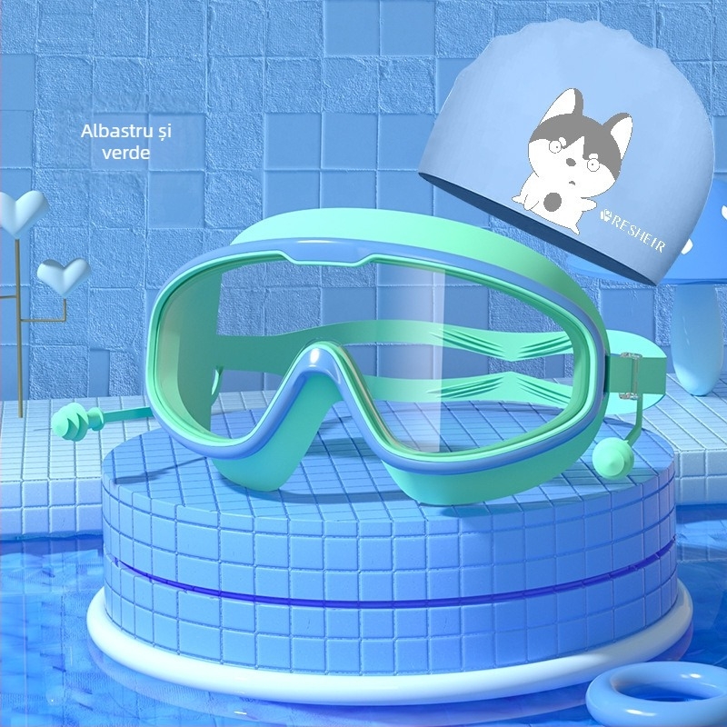 Ochelari de înot pentru copii, ochelari de înot cu ramă mare, impermeabili HD, anti-aburire, protecție profesională a ochilor pentru scufundări, cască de înot din silicon la modă, echipament