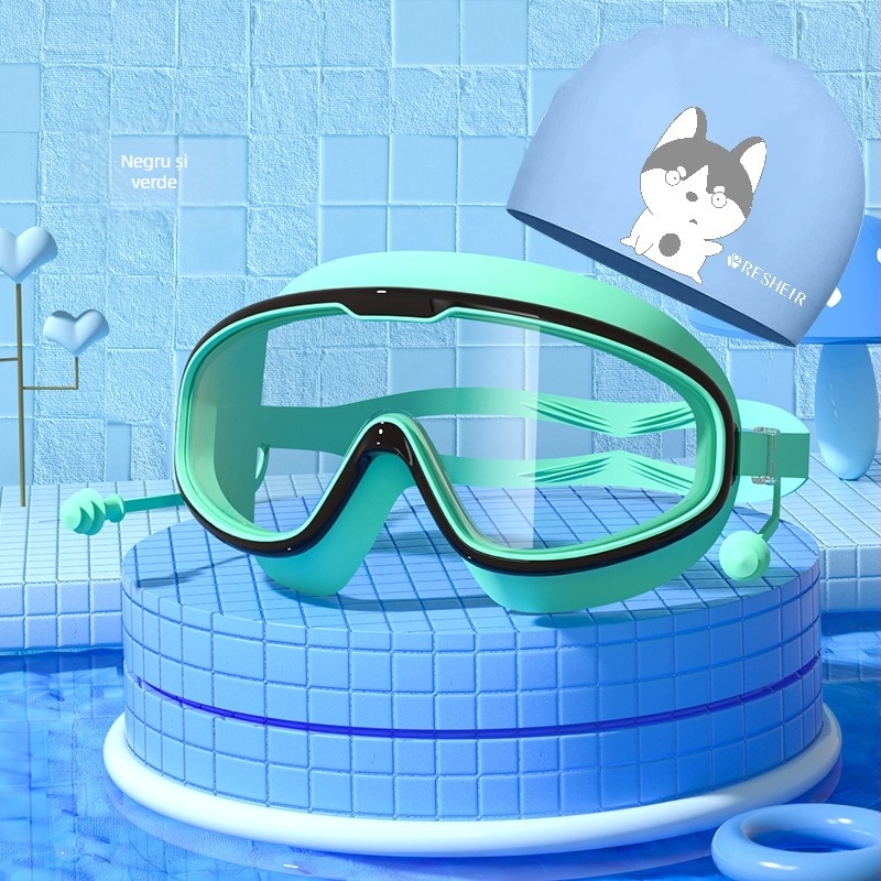 Ochelari de înot pentru copii, ochelari de înot cu ramă mare, impermeabili HD, anti-aburire, protecție profesională a ochilor pentru scufundări, cască de înot din silicon la modă, echipament