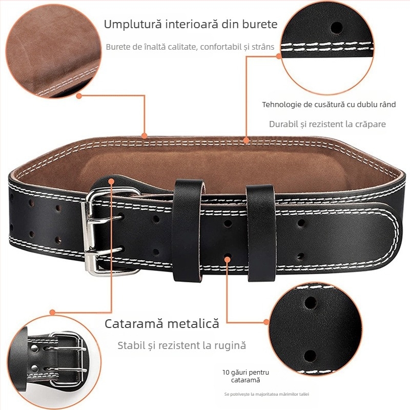 Centură de fitness din piele de vacă pentru ridicarea greutăților, genuflexiuni, sport, talie, suport pentru bărbați și femei, echipament profesional de antrenament, sport, ridicare de greutăți, tragere dură