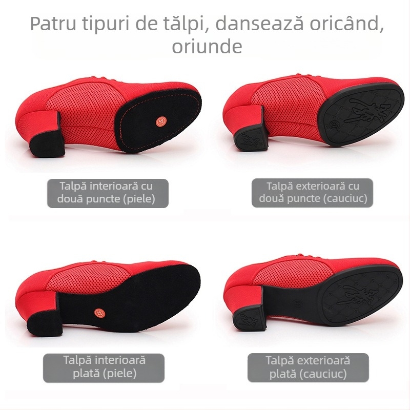 Pantofi de dans latino pentru femei adulte, pantofi de dans cu toc mediu și talpă moale, dans pătrat, dans marinaresc, pantofi de dans modern, respirabili și ușori