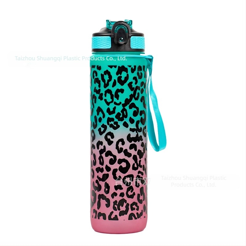 Cană de apă din plastic transfrontalieră Amazon, cu imprimeu leopard, cu paie gradient, cană de vară în aer liber, cană de apă sport de mare capacitate