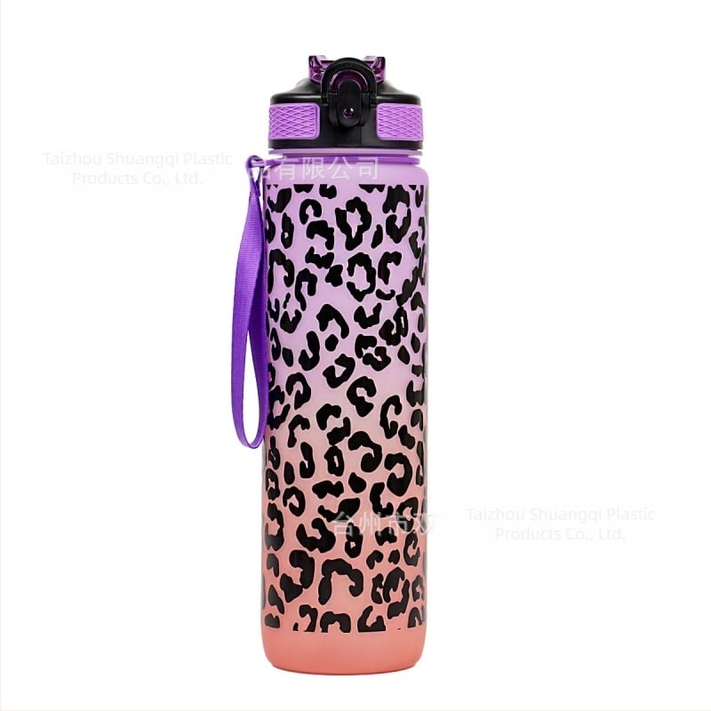 Cană de apă din plastic transfrontalieră Amazon, cu imprimeu leopard, cu paie gradient, cană de vară în aer liber, cană de apă sport de mare capacitate