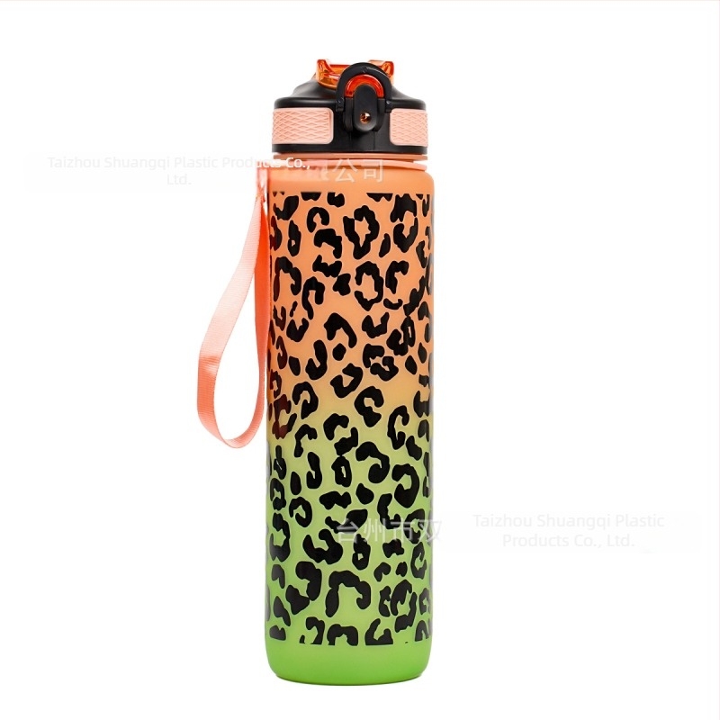 Cană de apă din plastic transfrontalieră Amazon, cu imprimeu leopard, cu paie gradient, cană de vară în aer liber, cană de apă sport de mare capacitate