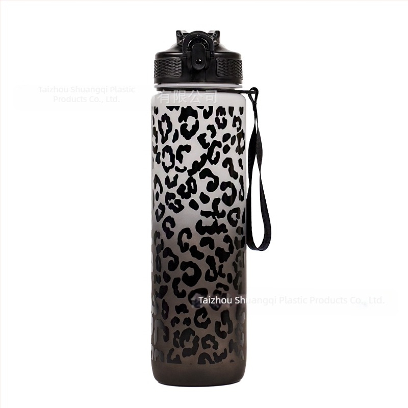 Cană de apă din plastic transfrontalieră Amazon, cu imprimeu leopard, cu paie gradient, cană de vară în aer liber, cană de apă sport de mare capacitate