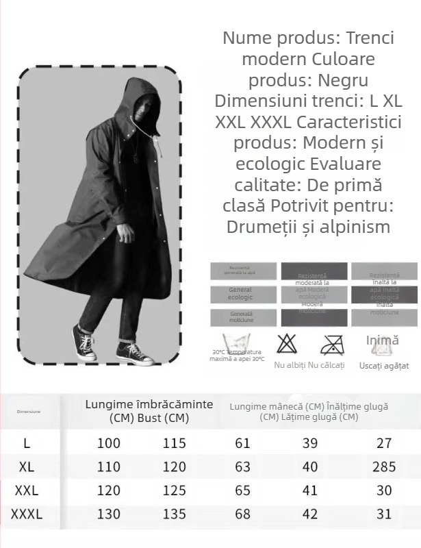 Comerț exterior negru pentru adulți, impermeabil, pălărie impermeabilă, poncho din frânghie, alungit, îngroșat, în stoc, poncho de pescuit