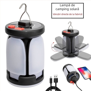 Lumină de camping în aer liber cu LED-uri reîncărcabile și solare, vânzare fierbinte transfrontalieră, iluminat cadou pentru casă, lumină solară reîncărcabilă, trei pagini, patru pagini