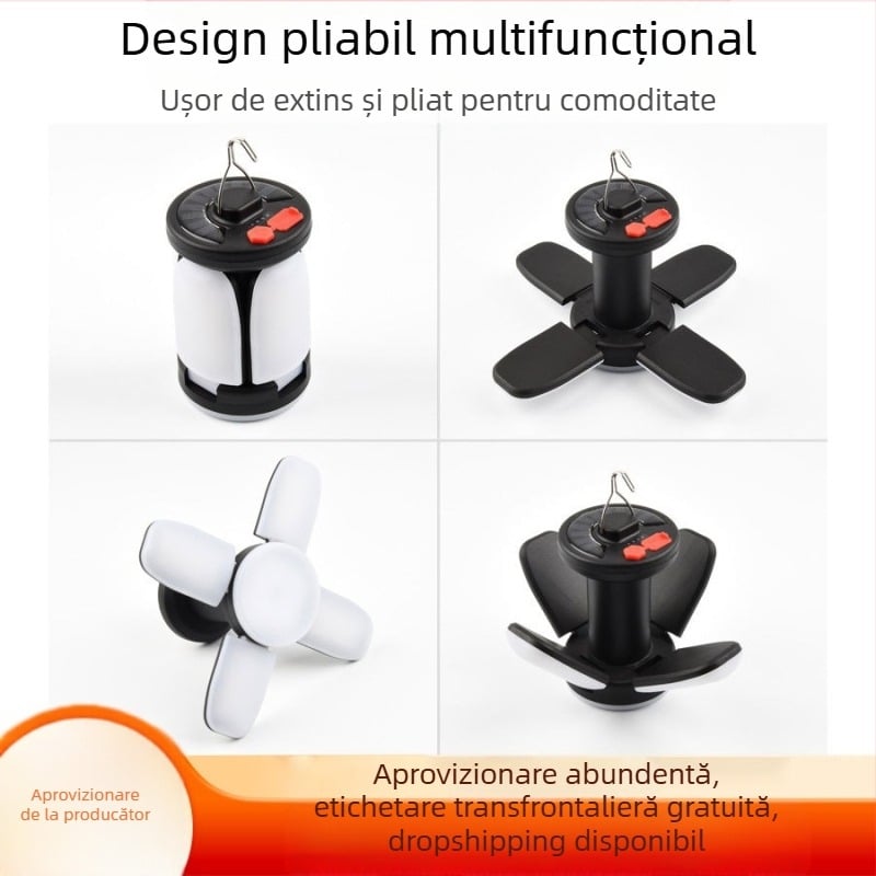 Lumină de camping în aer liber cu LED-uri reîncărcabile și solare, vânzare fierbinte transfrontalieră, iluminat cadou pentru casă, lumină solară reîncărcabilă, trei pagini, patru pagini