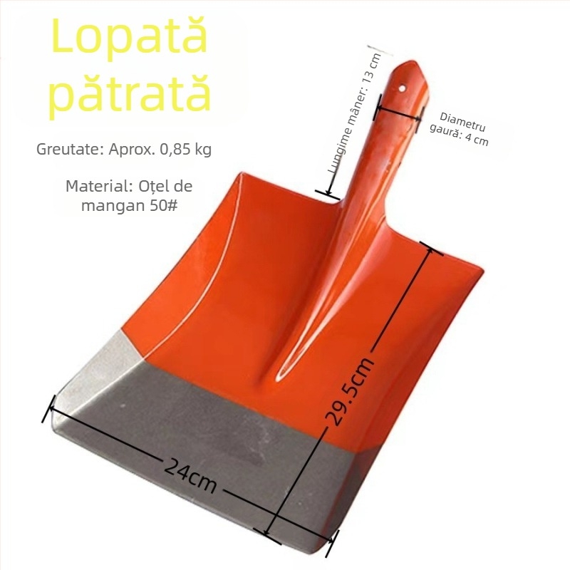 Lopată agricolă din oțel mare, lopată din oțel mangan, lopată pătrată, lopată ascuțită, lopată străină, șantier de pod, lopată de grădină cu ascuțit pentru cărbune în aer liber