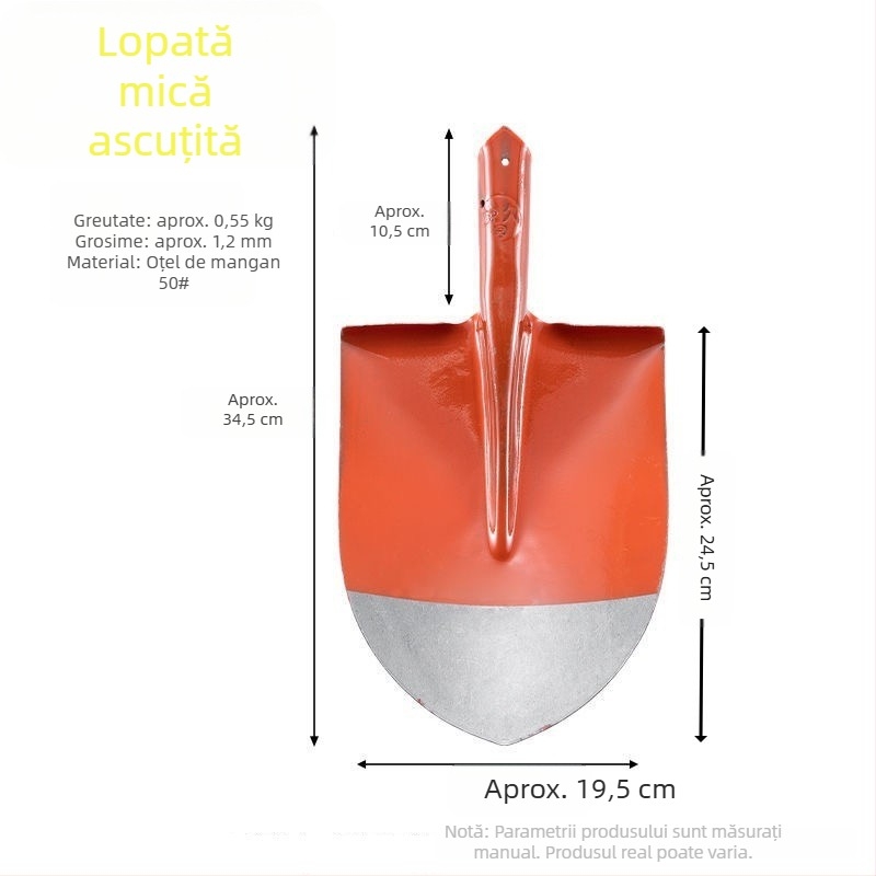Lopată agricolă din oțel mare, lopată din oțel mangan, lopată pătrată, lopată ascuțită, lopată străină, șantier de pod, lopată de grădină cu ascuțit pentru cărbune în aer liber