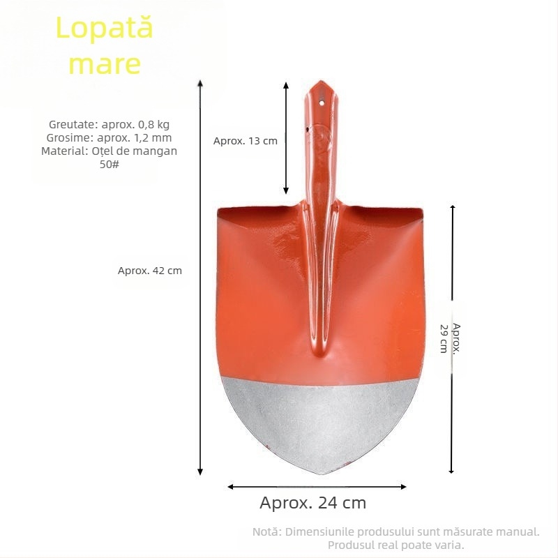 Lopată agricolă din oțel mare, lopată din oțel mangan, lopată pătrată, lopată ascuțită, lopată străină, șantier de pod, lopată de grădină cu ascuțit pentru cărbune în aer liber