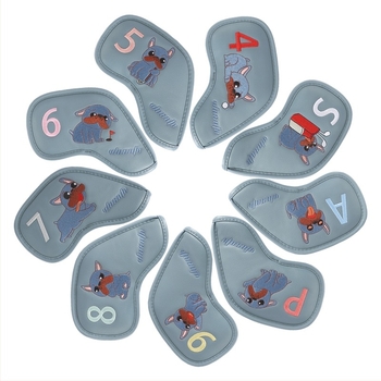 Husă pentru fier de golf, material PU, model de desene animate cu câine, broderie rafinată, 9/set, vânzare transfrontalieră fierbinte