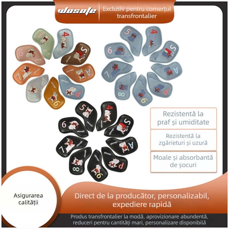 Husă pentru fier de golf, material PU, model de desene animate cu câine, broderie rafinată, 9/set, vânzare transfrontalieră fierbinte