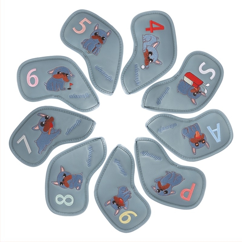 Husă pentru fier de golf, material PU, model de desene animate cu câine, broderie rafinată, 9/set, vânzare transfrontalieră fierbinte
