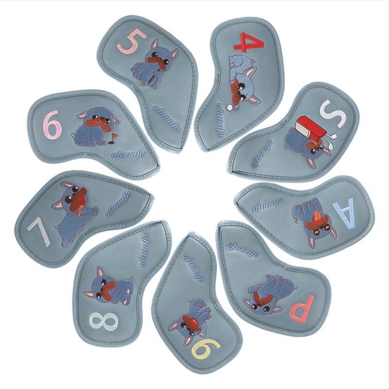 Husă pentru fier de golf, material PU, model de desene animate cu câine, broderie rafinată, 9/set, vânzare transfrontalieră fierbinte