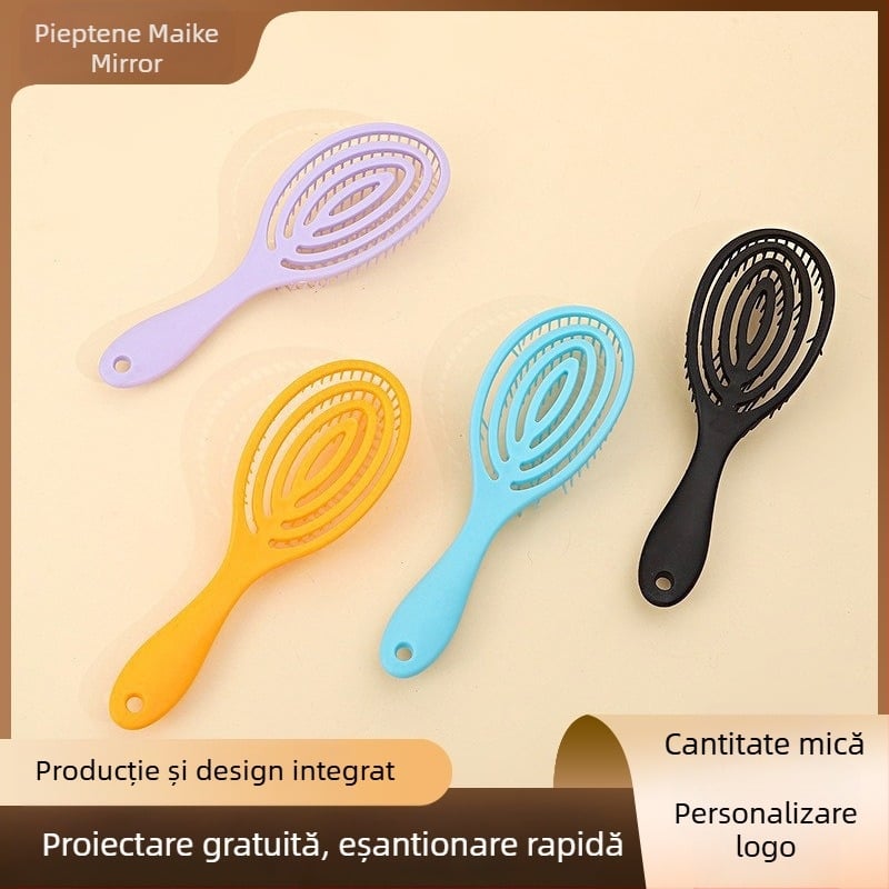 Vânzare fierbinte pieptene cu coaste goale pieptene de masaj oval macaron culoare pieptene cu bobină de țânțari pieptene de imprimare a logo-ului pieptene din plastic en-gros
