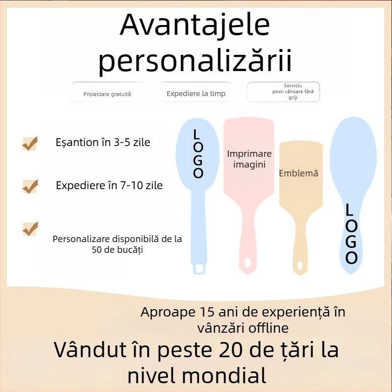 Vânzare fierbinte pieptene cu coaste goale pieptene de masaj oval macaron culoare pieptene cu bobină de țânțari pieptene de imprimare a logo-ului pieptene din plastic en-gros