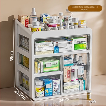 Cutie de medicamente pentru uz casnic, cutie de depozitare a medicamentelor, cutie de medicamente pentru uz casnic, capacitate mare, sertar multistrat, tip cutie medicală mică pentru medicamente