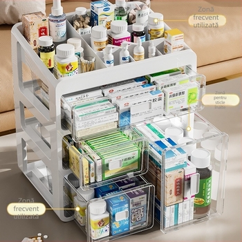 Cutie de medicamente pentru uz casnic, cutie de depozitare a medicamentelor, cutie de medicamente pentru uz casnic, capacitate mare, sertar multistrat, tip cutie medicală mică pentru medicamente