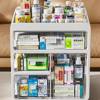 Cutie de medicamente pentru uz casnic, cutie de depozitare a medicamentelor, cutie de medicamente pentru uz casnic, capacitate mare, sertar multistrat, tip cutie medicală mică pentru medicamente