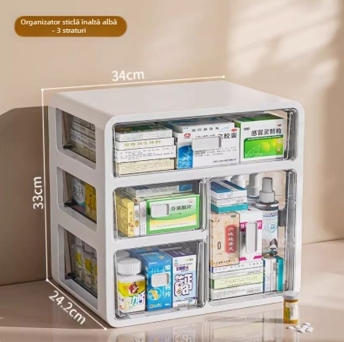 Cutie de medicamente pentru uz casnic, cutie de depozitare a medicamentelor, cutie de medicamente pentru uz casnic, capacitate mare, sertar multistrat, tip cutie medicală mică pentru medicamente