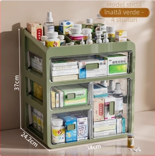 Cutie de medicamente pentru uz casnic, cutie de depozitare a medicamentelor, cutie de medicamente pentru uz casnic, capacitate mare, sertar multistrat, tip cutie medicală mică pentru medicamente