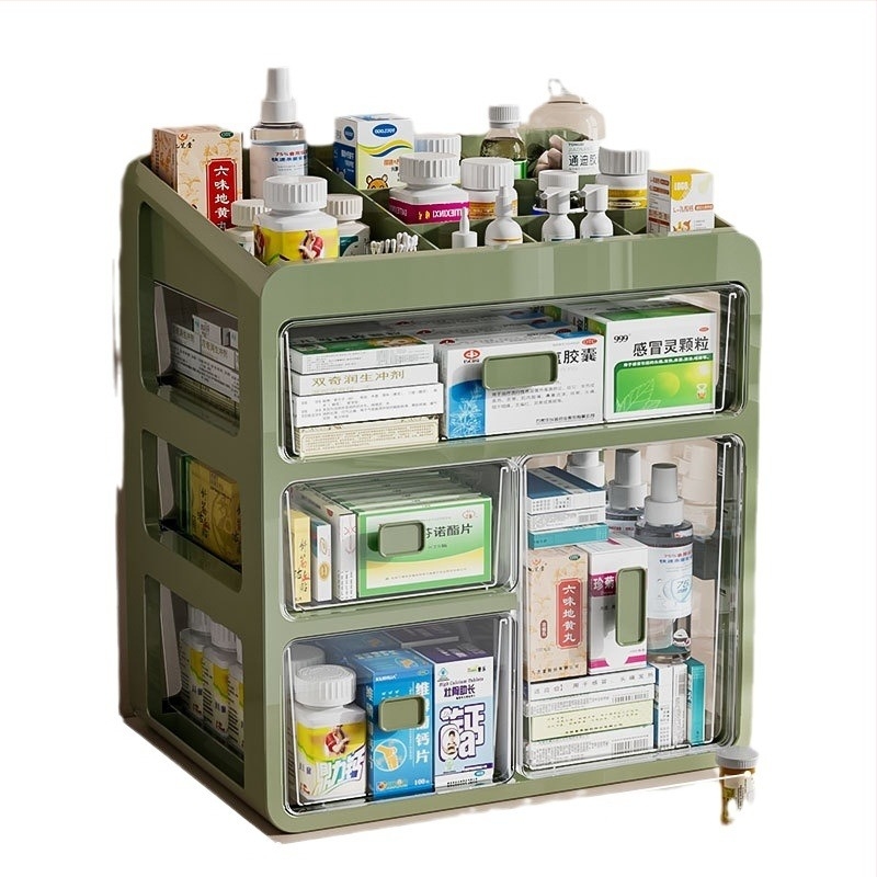 Cutie de medicamente pentru uz casnic, cutie de depozitare a medicamentelor, cutie de medicamente pentru uz casnic, capacitate mare, sertar multistrat, tip cutie medicală mică pentru medicamente