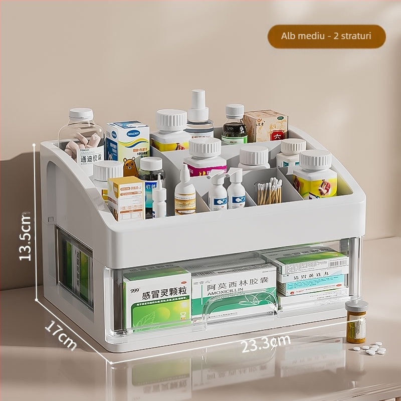 Cutie de medicamente pentru uz casnic, cutie de depozitare a medicamentelor, cutie de medicamente pentru uz casnic, capacitate mare, sertar multistrat, tip cutie medicală mică pentru medicamente